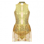 Moteri&scaron;ki blizgučiai su kutais Bodysuit &scaron;okių triko cha-cha vakarėliui S auksas