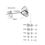LUXUSTEEL 1 pora / 2 vnt. nerūdijančio plieno kristalų auskarai-vinukai moterims vyrams 4 griebtuvų tragus apvalūs skaidrūs kubinio cirkonio auskarai 6mm