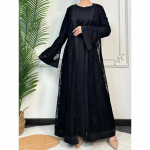 Ramadan Eid Maldos nėriniai Abaya 2 dalių komplektas Vidinė suknelė, moteri&scaron;ka, ilgomis rankovėmis Abayas Kaftan Djellaba Dubai Party Vestidos 2024 m. S juoda