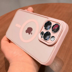 Magnetinis prabangus matinis permatomas &scaron;arvai atsparus smūgiams dėklas, skirtas iPhone 16 15 14 13 12 11 Pro Max Plus, skirtas Magsafe belaidžio įkrovimo dangčiui iPhone 11 Pro rožinė