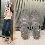 Fashion Crystal Moteri&scaron;ki auk&scaron;takulniai sandalai Vasariniai Baotou Two Wear moteri&scaron;kos &scaron;lepetės smailūs moteri&scaron;ki sandalai 40 balta