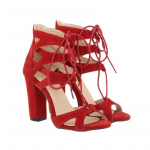 LOSLANDIFEN Seksualūs auk&scaron;takulniai moterims, dirbtiniai aksominiai, atviri kulk&scaron;nies dirželiai sandalai, kvadratiniai auk&scaron;ti vasariniai raudoni vestuviniai batai