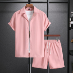 Fashion men's suit solid colour shirt top T-shirt shorts men's suit casual thin male
