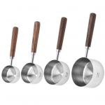 Stainless Steel Measuring Cups with Handle Measuring Coffee Bean Graduated Wood Spoon 1 Set