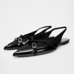 Juodos moteri&scaron;kos basutės Sagtis Kryžminės Smailianosės Eleganti&scaron;kos Traf Dizainerio Slingback'ai Moteri&scaron;ki plok&scaron;čiapadžiai Avalynė didelio dydžio 38 juoda