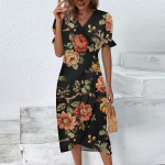 Paplūdimio suknelės moterims Pavasarį Vasarą Eleganti&scaron;ka apvyniojama V kaklo Boho suknelė Flowy Ruched Havajų Maxi suknelė