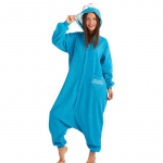 Cookie Monster Cosplay kostiumas Kigurumi Anime vientisa pižama žiemos namų apranga XL mėlyna