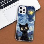 Anime Mielas Juodas Katinas Miau Telefono Dėklas Apple iPhone 11 12 13 15 14 Pro 7 XR X XS Max 8 Plus + Mini SE Individualizuotas Spausdinimas Mink&scaron;tas Co iPhone 7 Plus(8Plus