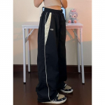 Moteri&scaron;kos laisvalaikio plačios kelnės su rai&scaron;teliu Tvirta Streetwear elastingos juosmens sportinės kelnės Laisvos Y2K bėgimo kelnės Hip Hop Baggy Kelnės XL juoda