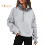 Žiemos rudens moteri&scaron;kas megztinis su pusiau užtrauktuku, stovinčia apykakle, pliu&scaron;inėmis ilgomis rankovėmis. S mėlyna