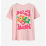BEACH BUM 2024 Kar&scaron;tas i&scaron;pardavimas laisvas, apvaliu kaklu, laisvalaikio trumpomis rankovėmis raidėmis marginti mar&scaron;kinėliai pusrankoviais moterims S pilka spalva