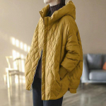 Madinga juoda žieminė moteri&scaron;ka pūkinė striukė, trumpas paltas laisvas, &scaron;iltas laisvalaikio apatinis drabužis L geltona