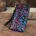 Vintažinio dizaino gėlės reljefinės rankinės moterims Natūralios odos ilgos piniginės Madingos moteri&scaron;kos piniginės kortelių laikiklis GZW 20cm*10.5cm*2cm violetinė