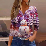 Moteri&scaron;kų mar&scaron;kinėlių mar&scaron;kinėlių spausdinimo saga 3/4 rankovėmis kasdienė savaitgalio mada, įprastas V formos i&scaron;kirptė XXL