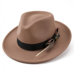 Vilnos kepurė vyrams, madinga ir auk&scaron;čiausios klasės, plunksnų persikų &scaron;irdies apeiginė kepurė moterims, auk&scaron;tos kokybės riterio kepurė One Size &scaron;viesiai ruda spalva