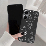 Astronautų linijos ra&scaron;to mink&scaron;tas silikoninis dėklas Samsung A55 A35 S24 Xiaomi Redmi Note 13 Poco C65 iPhone 15 kameros smūgiams atsparus apsauginis buferio dangtelis Samsung Galaxy S20