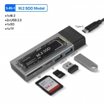 5 viename USB C &scaron;akotuvas M2 NVMe SATA SSD dėklas NGFF SSD korpusas HDD dėžutė SD TF kortelių skaitytuvas C tipo doko stotis USB C skirstytuvas