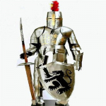 Pilni viduramžių riterio &scaron;arvai su skydu ir kardu. XV amžiaus &scaron;arvai,