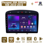 &bdquo;Android Carplay&ldquo; automobilio radijas, skirtas &bdquo;Peugeot 308 308SW 408 2010&ndash;2016 m.&ldquo; multimedijos grotuvo galvos blokui, stereo, GPS navigacija, &bdquo;Bluetooth&ldquo;, WIFI, 4+64 GB 1+16GB juoda