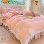 Skalbta medvilnė keturių dalių rinkinys Princess Wind nėrinių lovos sijonas antklodės užvalkalas Vienspalvis poliruotas patalynė 1.5m bed nefritas