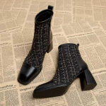 Storas Kulnas &Scaron;ilti Medvilniniai Moteri&scaron;ki Ankle Boots Madingi Užtrauktukai Modernūs Trumpi Batai Ruduo Žiema Biuro Lady Avalynė 40 black