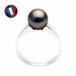 PERLINEA - Bague V&eacute;ritable Perle de Culture de Tahiti Ronde 8-9 mm - Or Blanc - Bijou Femme