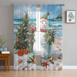 Kalėdinės Žiemos Paplūdimio Sniego Senio Užuolaidos Svetainei Miegamajam Namų Dekoras Langų Voile Tulle Užuolaidos W135 x H114cm