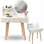 Coiffeuse en bois blanc avec miroir et tiroirs - 122x80x40 cm balta