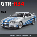 2024 m. Nauja 1:24 mastelio automobilis &bdquo;Nissan Skyline GTR-R34&ldquo; lydinio transporto priemonės modelis, lieto metalo &bdquo;Fast Furious&ldquo; kolekciniai vaikų gimtadienio žaislai dovanos violetinė