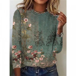 Moteri&scaron;ki mar&scaron;kinėliai su gėlių ra&scaron;tais 3D spausdinimo vir&scaron;utiniai vir&scaron;utiniai gabalai O formos kaklo laisvalaikio megztinis ilgomis rankovėmis Y2K drabužiai mergaitėms Madingi megztiniai S