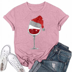 Moterų laisvalaikio kalėdinė spauda trumpomis rankovėmis palaidi megztiniai su apvaliu kaklu XXXL &scaron;afranas