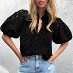 Moteri&scaron;ki vasaros naujos mados laisvalaikio pūstomis rankovėmis V formos kaklo mygtukai tu&scaron;čiaviduriai nėriniuoti mar&scaron;kiniai L