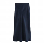 Moteri&scaron;kas mados satino masyvus klostuotas midi sijonas Vintažinis vidutinio elastingumo juosmuo Moteri&scaron;kas eleganti&scaron;kas moteri&scaron;kas sijonas Eleganti&scaron;kas A linijos plonas moteri&scaron;kas ilgas sijonas 25954 XS tamsiai mėlyna spalva