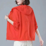 Vasarinė moteri&scaron;ka striukė Plonas paltas Laisvalaikio striukė ilgomis rankovėmis su gobtuvu Moteri&scaron;ka striukė nuo vėjo Striukė nuo saulės Apsauginė striukė Didelio dydžio vir&scaron;utiniai drabužiai M oranžinė-raudona