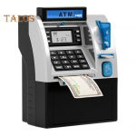 Vaiki&scaron;ka bankomatas-taupyklė su kortele, elektroninė grynųjų pinigų ir monetų taupyklė, edukacinis automatinis slaptažodžio bankomatas, dovana mažiems vaikams, berniukams ir mergaitėms juoda