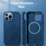 Itali&scaron;kas Alcantara dėklas, skirtas iPhone 15 Pro Max Business Odinis telefono galinis dangtelis iPhone 16 Pro Max Magnetams MagSafe Grey For iPhone 15 Pro mėlyna