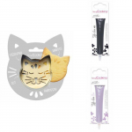Kit pour biscuit en relief Chat + 2 Stylos au chocolat noir et lilas