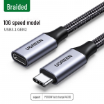 UGREEN USB-C 3.2 Gen 2 ilginamasis kabelis (10Gbps, nuo vyri&scaron;kos iki moteri&scaron;kos) 0.5m, aluminum shell woven type