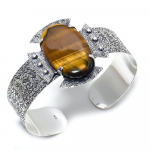 Tiger Eye Handmade 925 Sterling Silver Cuff Bracelet Adjustable o0s40