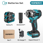 YOFIDRA Belaidis elektrinis smūginis veržliasukis, 5 pavaros, 1/2'' Akumuliatorinis suktuvas, Automobilių remonto elektrinis įrankis, Skirtas Makita 18V akumuliatoriui 2 Battery-EU