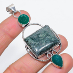 Ruby(Simulated), Diopside Handmade 925 Sterling Silver Pendant 3.03 h6c87