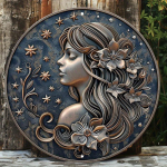 Mergelės Zodiako ženklo medinis sienų dekoras, Apvalus medinis ženklas, Atsparus oro sąlygoms, I&scaron;gręžtos skylės patogiam pakabinimui 20x20cm 7.87x7.87in
