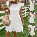 Madinga vienspalvė moteri&scaron;ka nėrinių suknelė be rankovių, apvaliu kaklu M balta