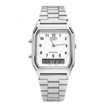 Casio Aq 230a 7bhdf Aq 230a 7b analoginis skaitmeninis kvadratinis vintage retro vie&scaron;as metalinis laikrodis AQ-230A-7BHDF white