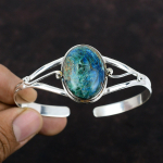 Akmens Chrysocolla Apyrankė 925 Sterlinginio Sidabro Manžetinė Apyrankė Reguliuojama Apyrankė Auk&scaron;tos Kokybės Brangakmenių Papuo&scaron;alas Dovana Mamai Eleganti&scaron;kas Papuo&scaron;alas Adjustable