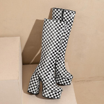 Moteri&scaron;ki batai Žiemos mados Zebra Spausdinti Vestuvių Podiumas Seksualus storas kulnas iki kelių Batai Ra&scaron;to odiniai Motociklo batai Užtrauktuku 44