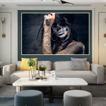medžio masyvo rėmas, juoda kaukolės tatuiruotė mergina moderni drobė tapyba Sienų menas Plakatai ir spaudiniai Paveikslėlis gyvenamojo kambario namų dekoravimui 15*20cm(with frame)