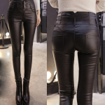 2022 Naujos Pa&scaron;iltintos Juodos Odinės Kelnės Auk&scaron;tu Juosmeniu Siauros Kelnės Žieminės &Scaron;iltos Moteri&scaron;kos Kelnės L juoda