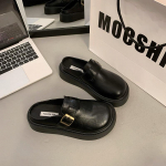 Briti&scaron;kas stilius paauk&scaron;tinta platforma Boken krep&scaron;ys galvos &scaron;lepetės moterims 2025 naujos pavasario vienpedalės mažos odinės bateliai pusiau &scaron;lepetės moterims 35 juoda