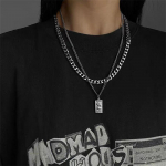 Unisex Titano Plieno Portretinis Pakabukas Kubieti&scaron;ka Hip-Hop Grandinėlė XL205--Two-piece set, chain length 50+5 cm